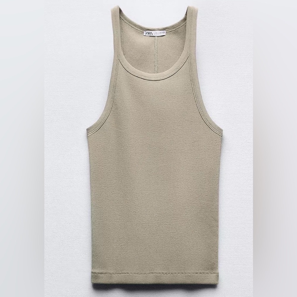 Zara Ribbed Khaki Taupe Tank Top